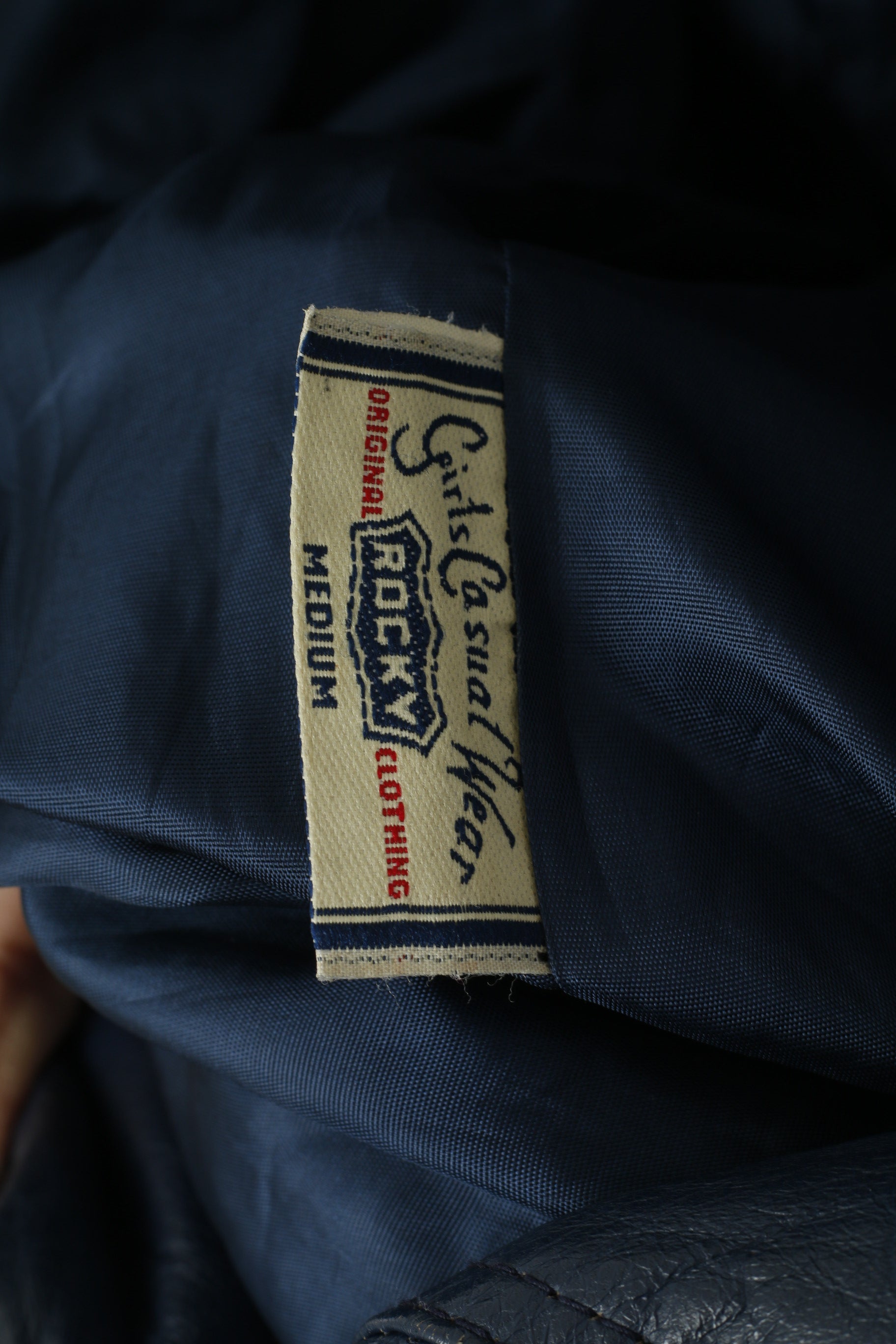 Giacca Marcos da donna M in pelle blu scuro vintage Italia top retrò doppio petto