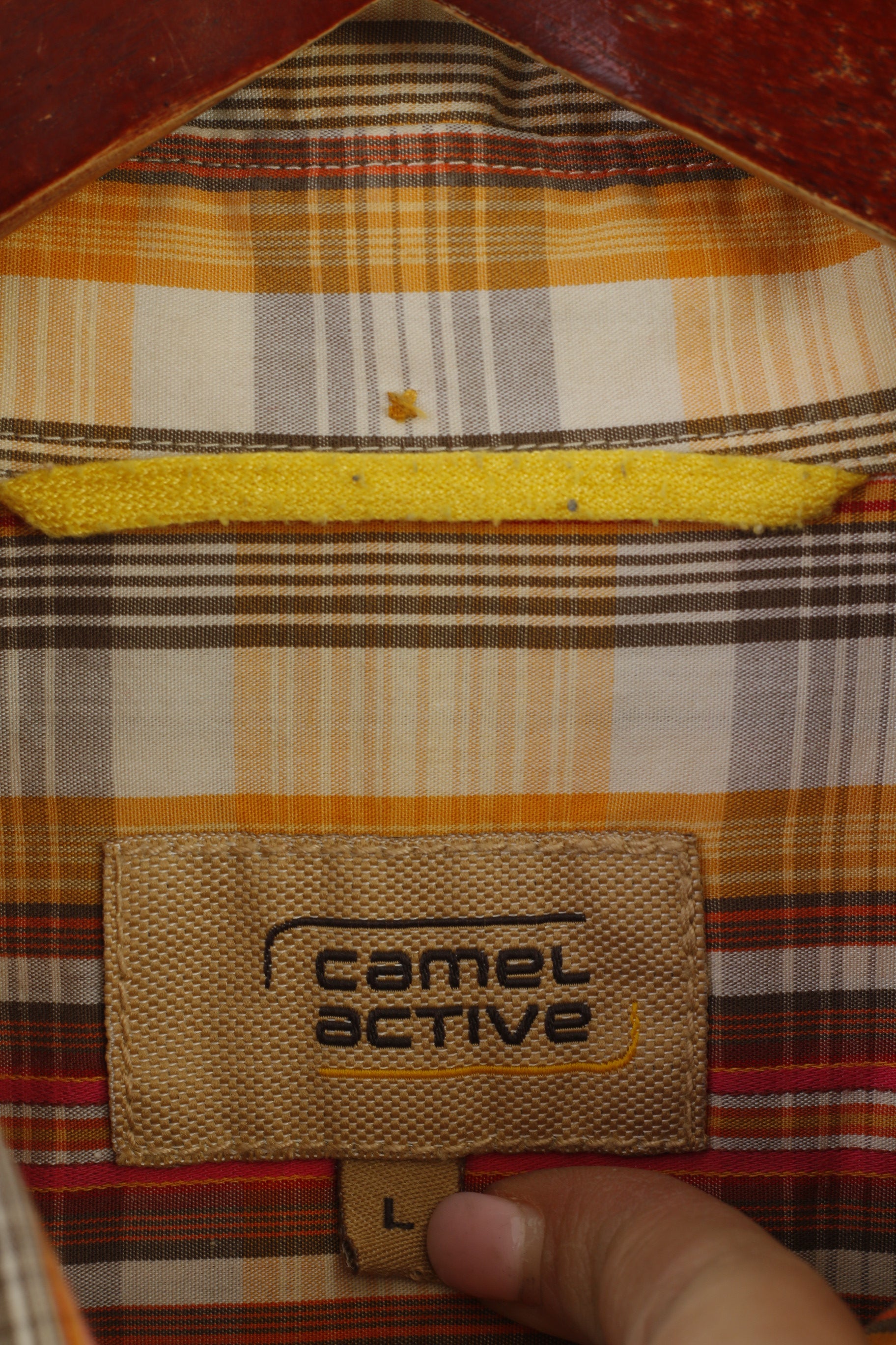 Camicia casual da uomo Camel Active L. Top a maniche lunghe da esterno a quadri in cotone arancione
