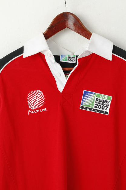 New Rugby World Cup 2007 Men S Polo Shirt Red Cotton France Long Sleeve Top