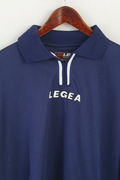 Legea Homme XL Polo Bleu Marine Vintage Technique Sportswear Manches Longues Keep Running Top