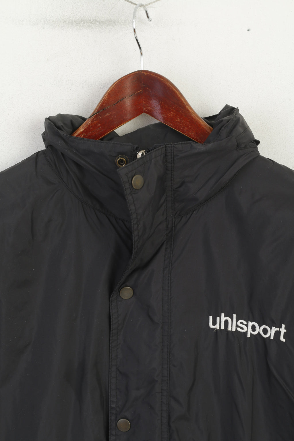 Uhlsport Hommes 54 L Veste Noir Vintage Nylon Étanche Capuche Cachée Sport Top