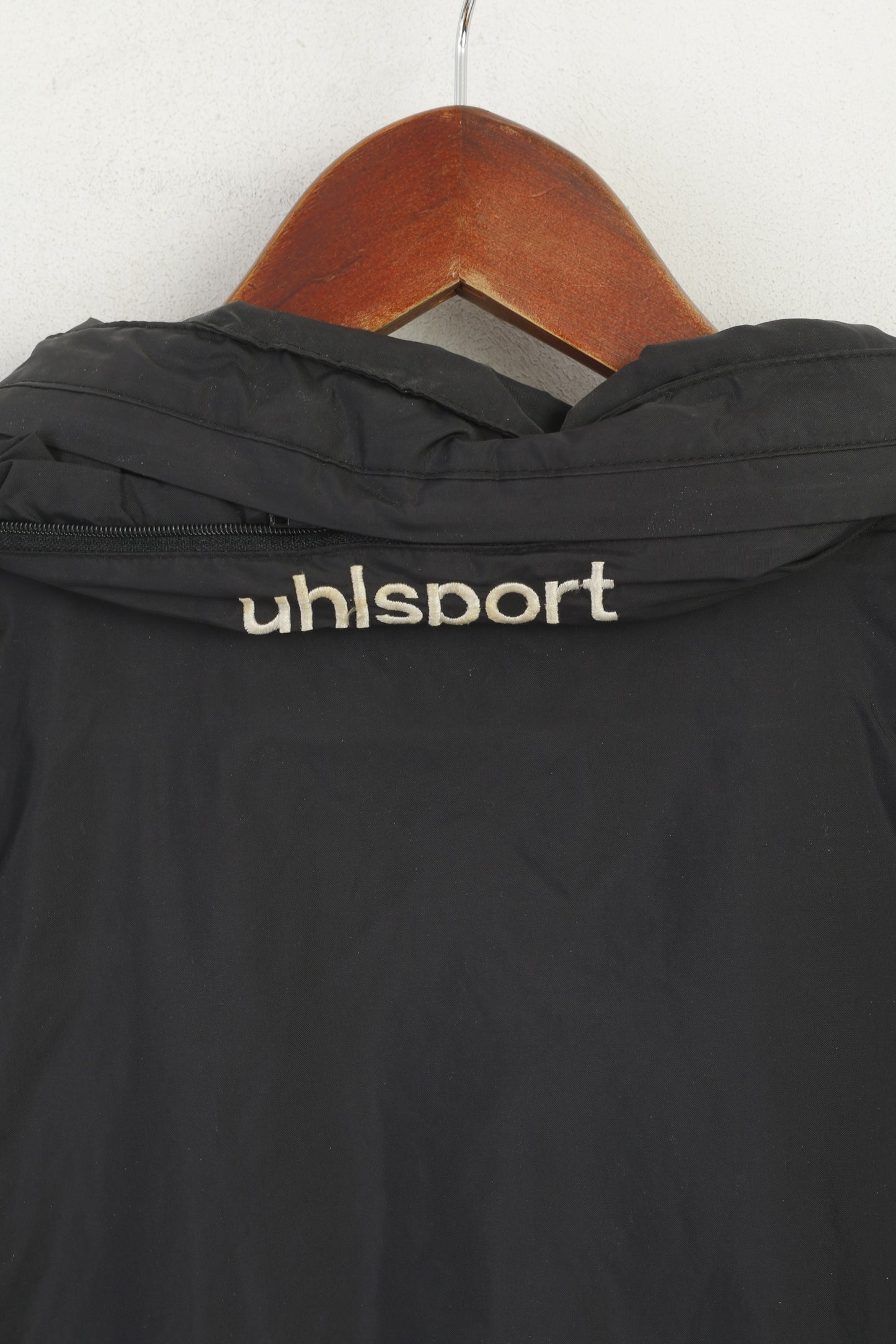 Uhlsport Men 54 L Jacket Black Vintage Nylon Waterproof Hidden Hood Sport Top