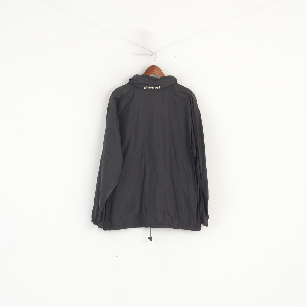 Uhlsport Hommes 54 L Veste Noir Vintage Nylon Étanche Capuche Cachée Sport Top