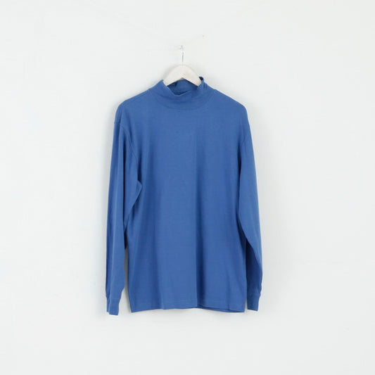 Camicia LLBean da uomo M. Top a maniche lunghe elasticizzato tinta unita in cotone blu con collo alto