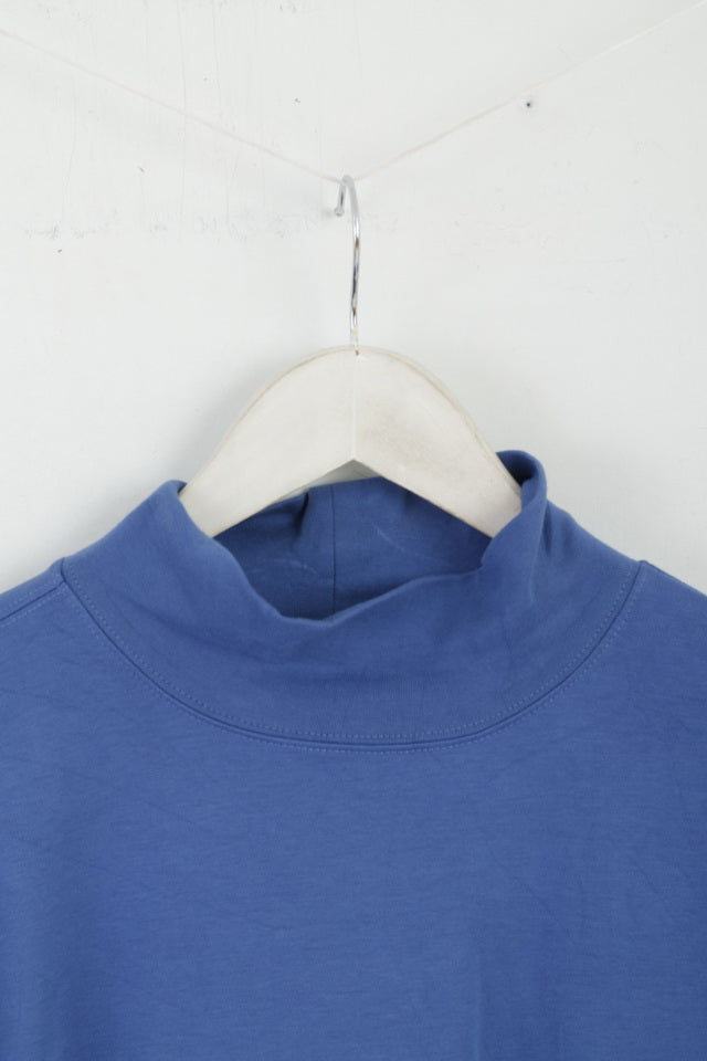 LLBean Hommes M Chemise Bleu Coton Trutleneck Plain Stretch Manches Longues Haut