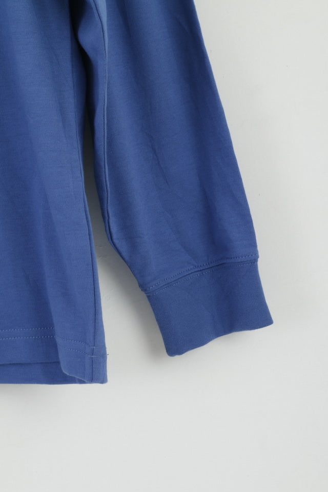 LLBean Hommes M Chemise Bleu Coton Trutleneck Plain Stretch Manches Longues Haut