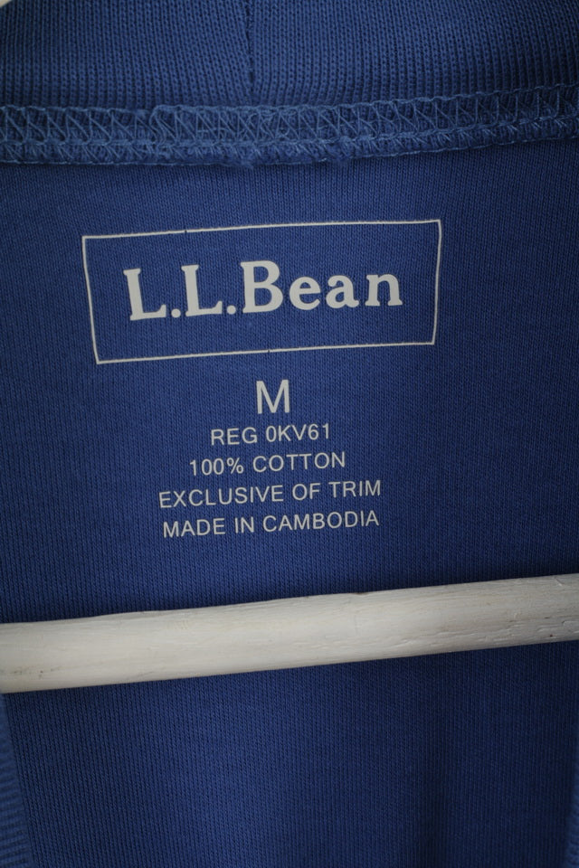 LLBean Hommes M Chemise Bleu Coton Trutleneck Plain Stretch Manches Longues Haut