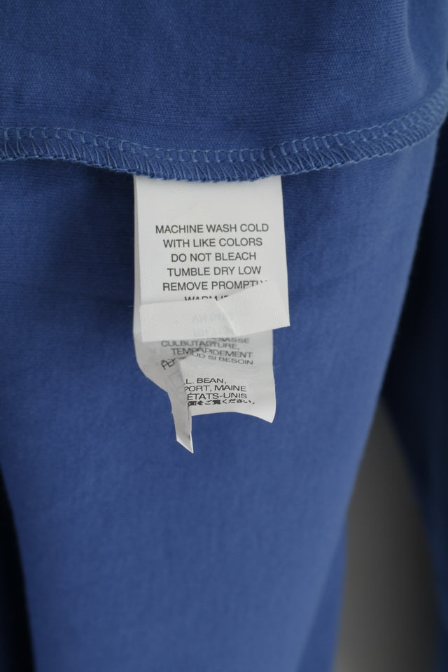 LLBean Hommes M Chemise Bleu Coton Trutleneck Plain Stretch Manches Longues Haut