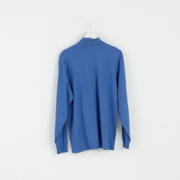 LLBean Hommes M Chemise Bleu Coton Trutleneck Plain Stretch Manches Longues Haut