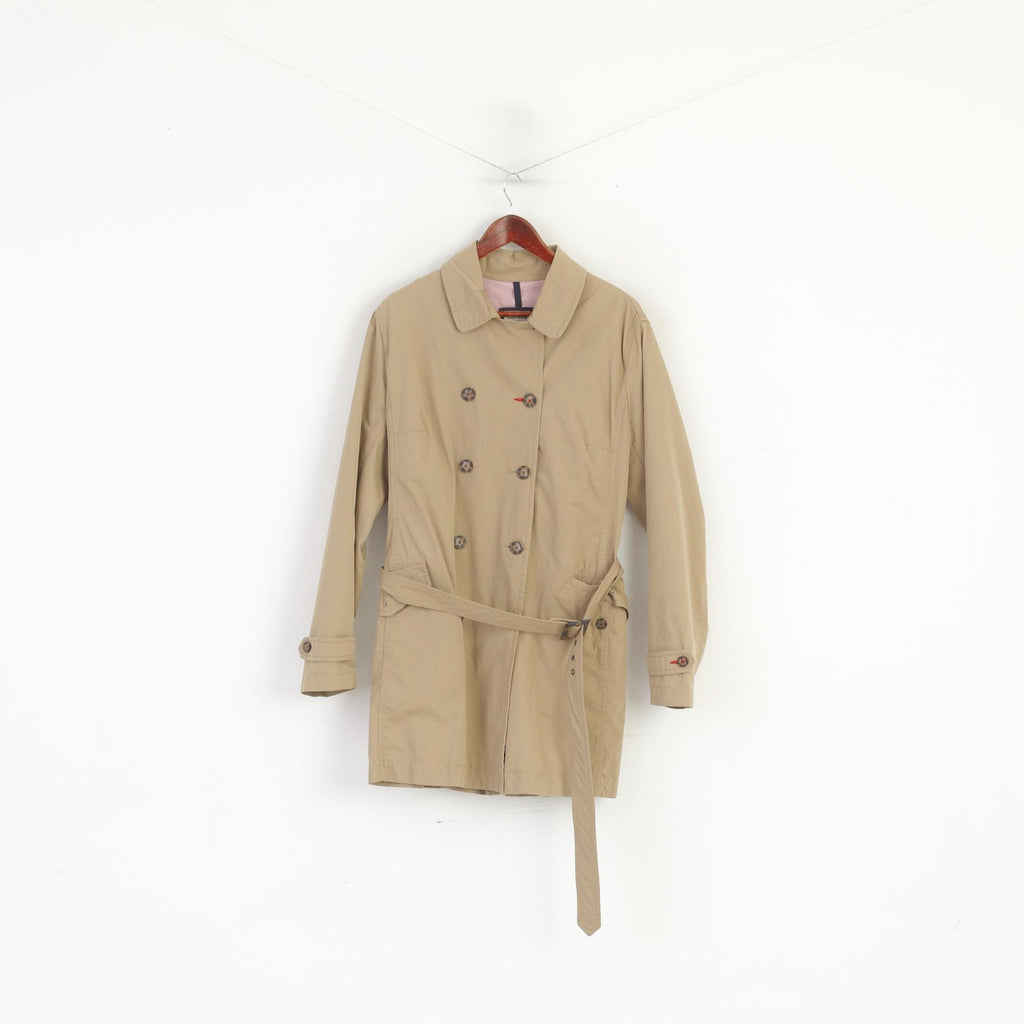 Peckott Women L Coat Beige Cotton Trench Double Breasted Belted Classic Top