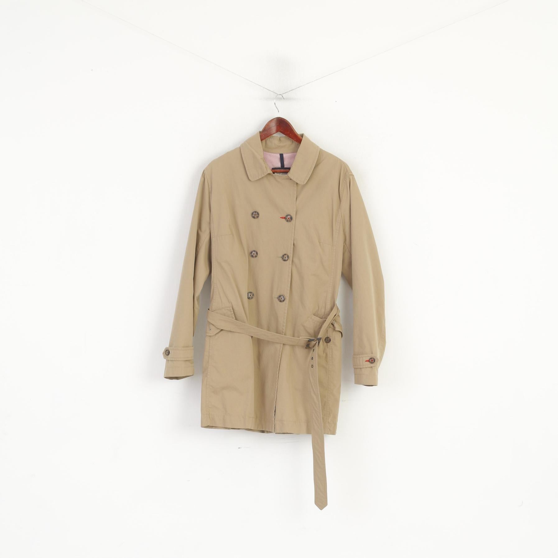 Peckott Women L Coat Beige Cotton Trench Double Breasted Belted Classic Top
