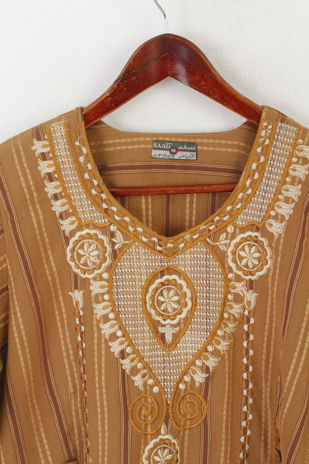 SAAD Women M Dress Brown Hindu Long Striped Emroidered Shoulder Pads Abaya