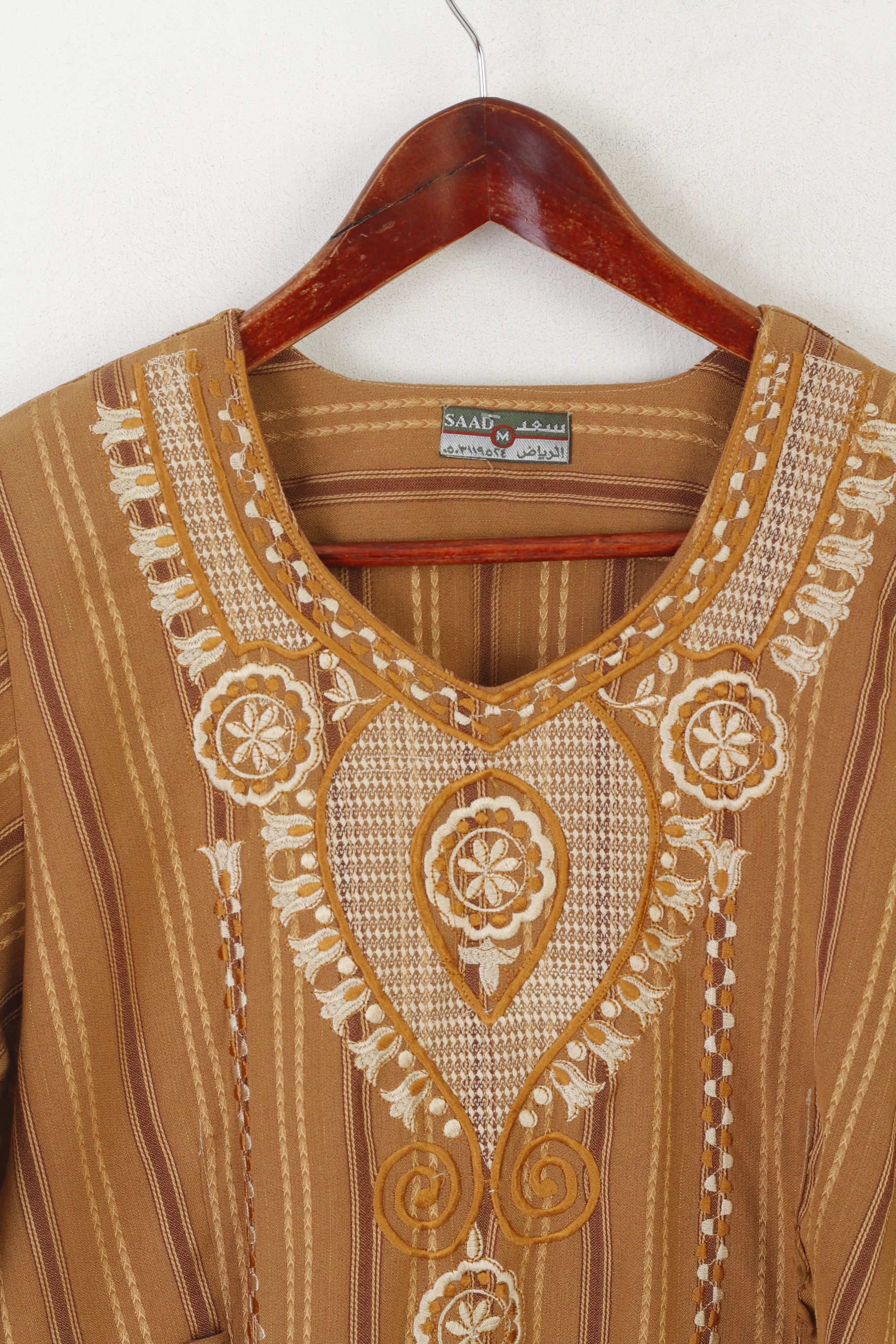 SAAD Women M Dress Brown Hindu Long Striped Emroidered Shoulder Pads Abaya