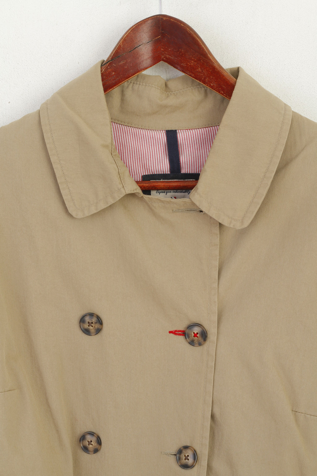 Peckott Women L Coat Beige Cotton Trench Double Breasted Belted Classic Top