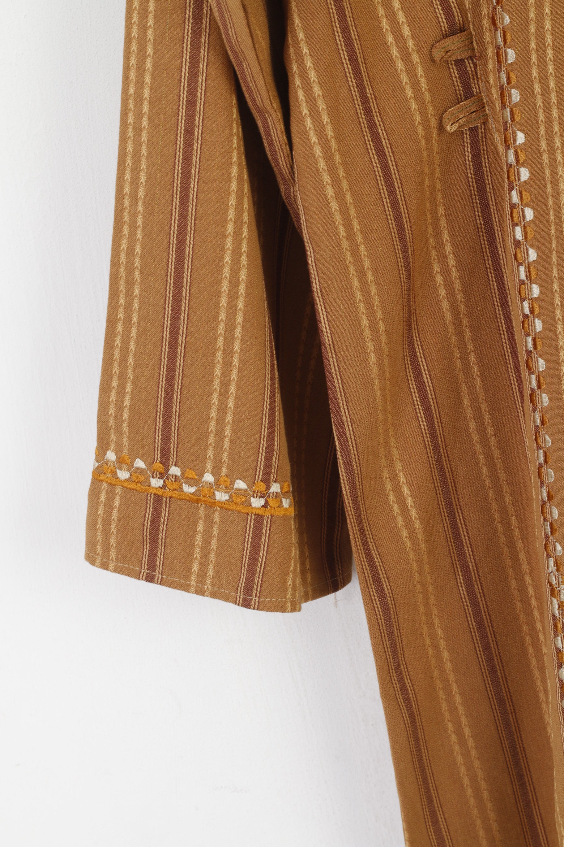 SAAD Women M Dress Brown Hindu Long Striped Emroidered Shoulder Pads Abaya