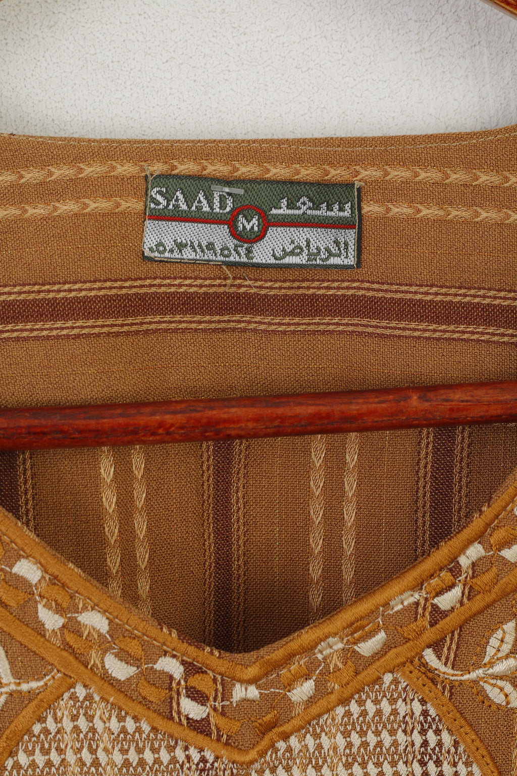 SAAD Women M Dress Brown Hindu Long Striped Emroidered Shoulder Pads Abaya