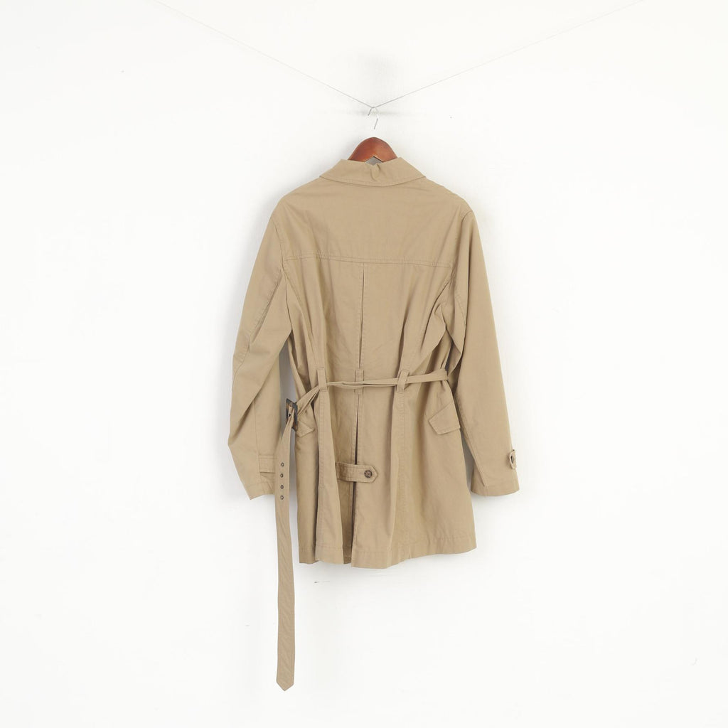 Peckott Women L Coat Beige Cotton Trench Double Breasted Belted Classic Top
