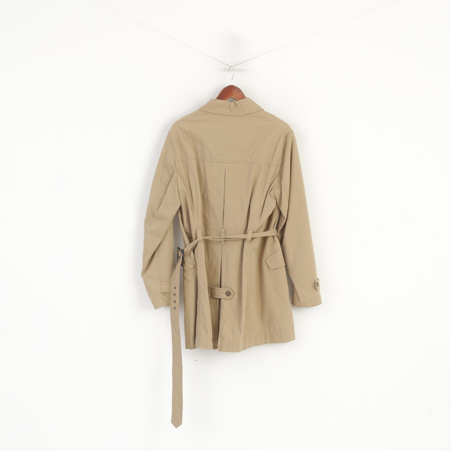 Peckott Women L Coat Beige Cotton Trench Double Breasted Belted Classic Top