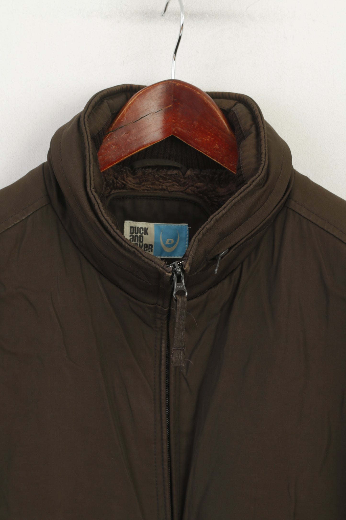 Duck And Cover Men M Jacket Brown Shiny Padded Full Zipper Outdoor Hood Top