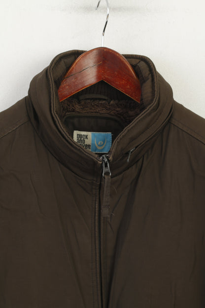 Duck And Cover Men M Jacket Brown Shiny Padded Full Zipper Outdoor Hood Top