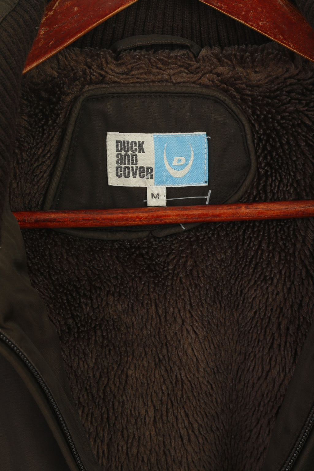 Giacca da uomo Duck And Cover M, cappuccio esterno marrone imbottito lucido con cerniera intera