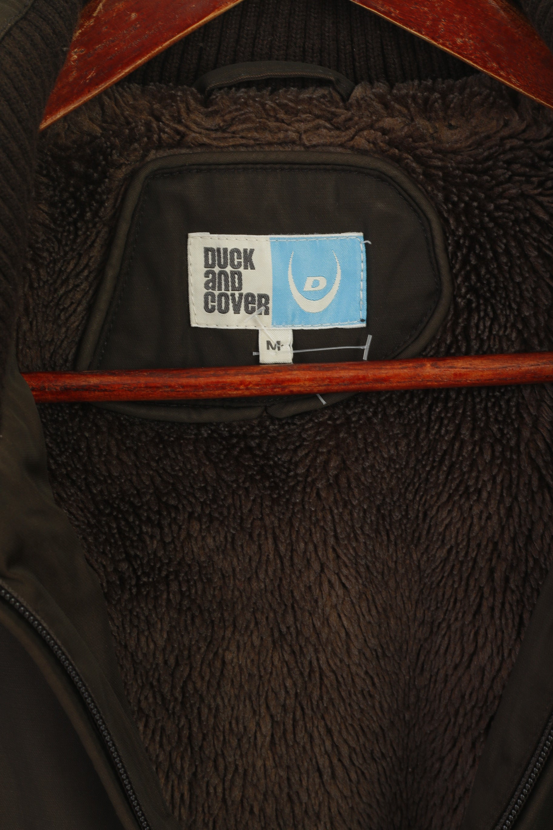 Giacca da uomo Duck And Cover M, cappuccio esterno marrone imbottito lucido con cerniera intera