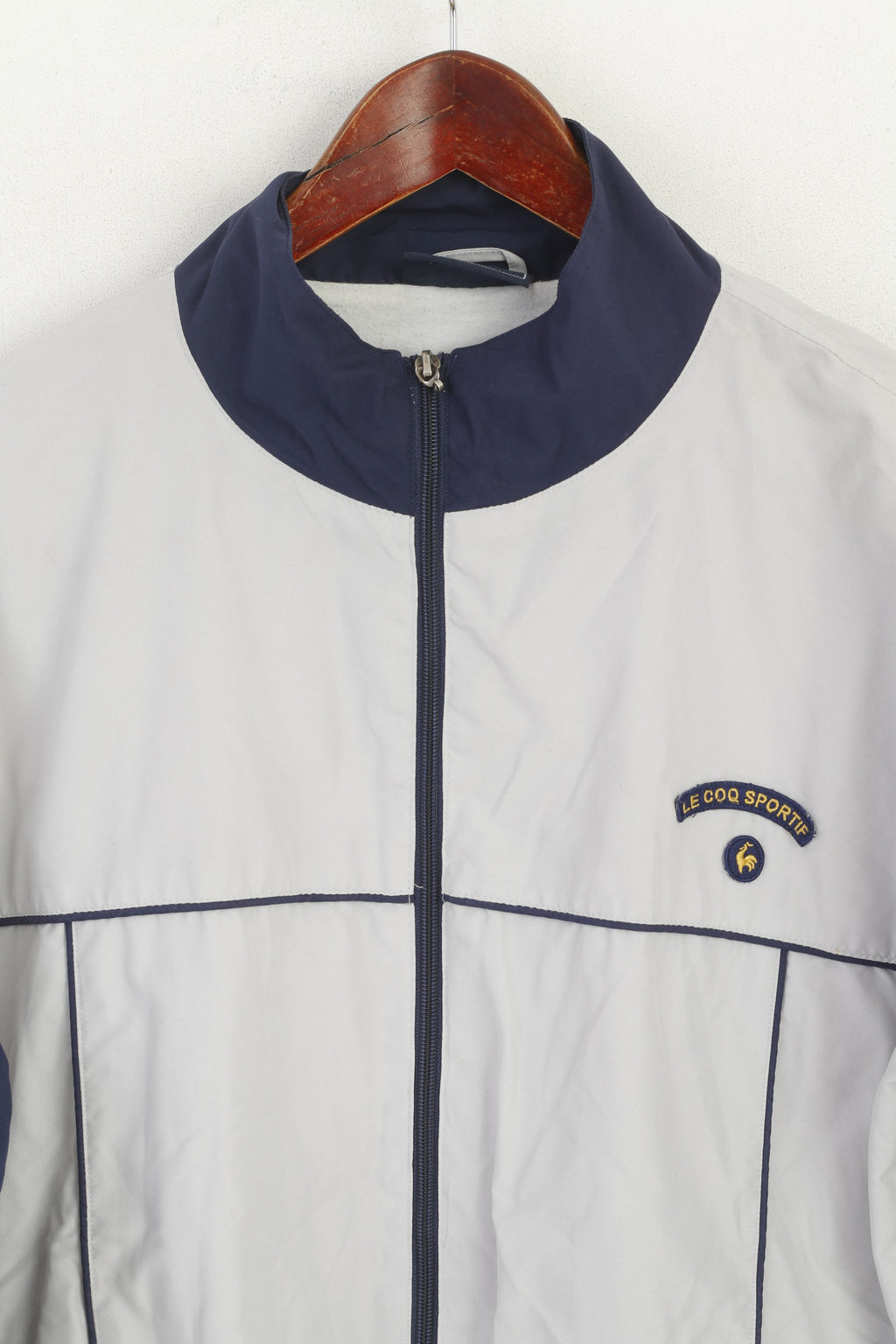 Le Coq Sportif Men L Jacket Grey Vintage Sportswear Zip Up Lightweight Training Top