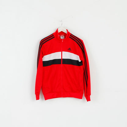 Adidas Boys 13 - 14 Age 164 Sweatshirt Red Shiny Zip Up Activewear Top