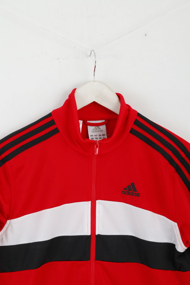 Adidas Boys 13 - 14 Age 164 Sweatshirt Red Shiny Zip Up Activewear Top