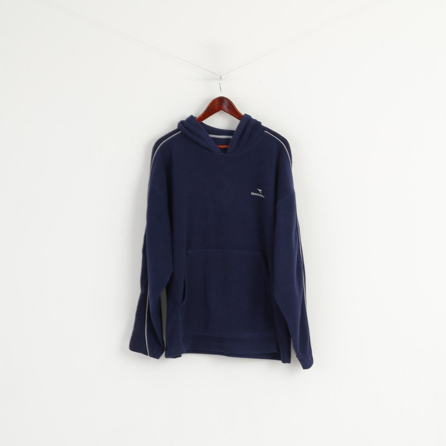 Diadora Men XL Fleece Top Navy Sport Hooded Pullover Kangaroo Pocket Sweatshirt