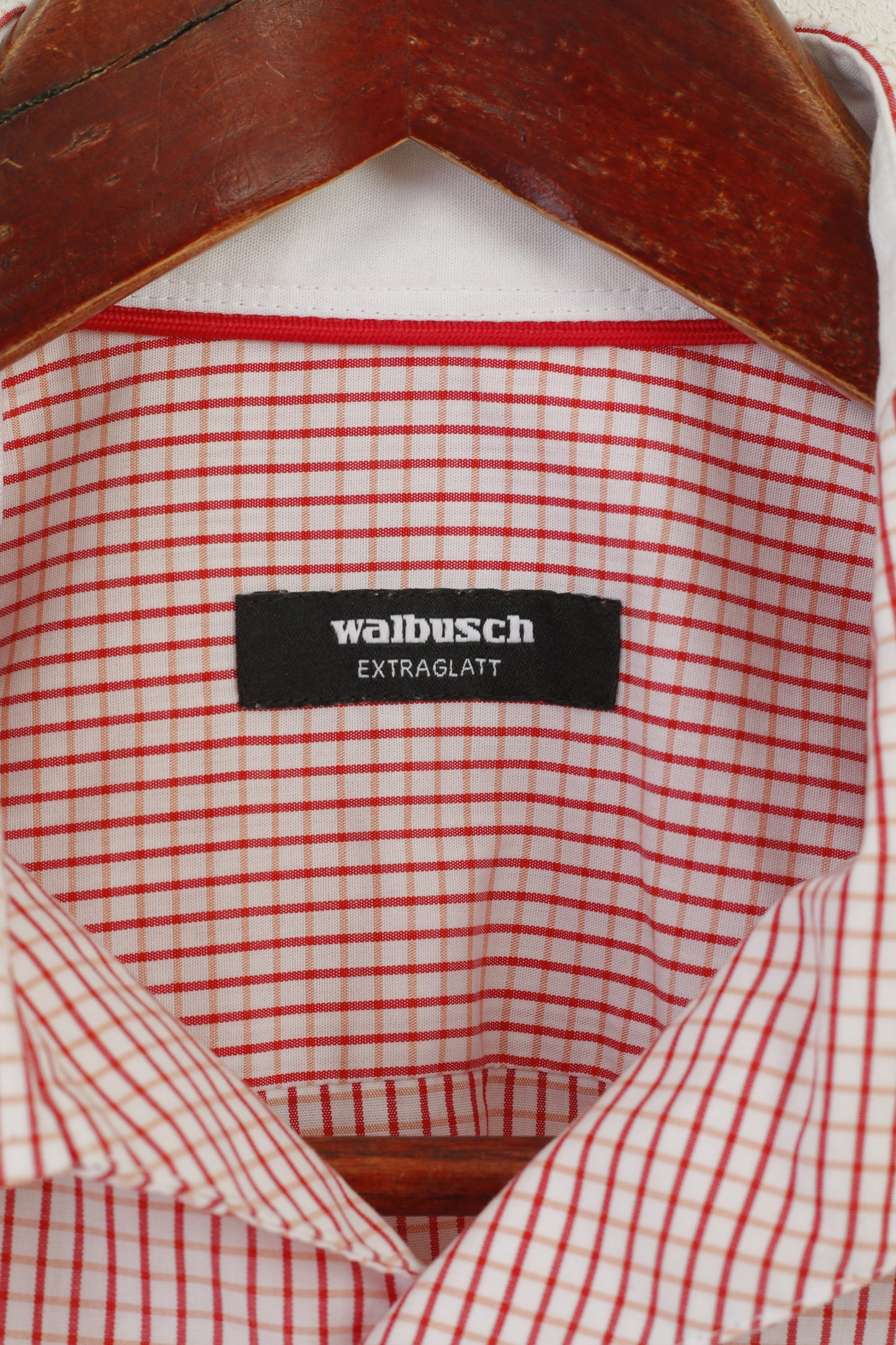 Walbusch Extraglatt Men 41 L Casual Shirt Red Check Cotton Short Sleeve Comfort Fit Top