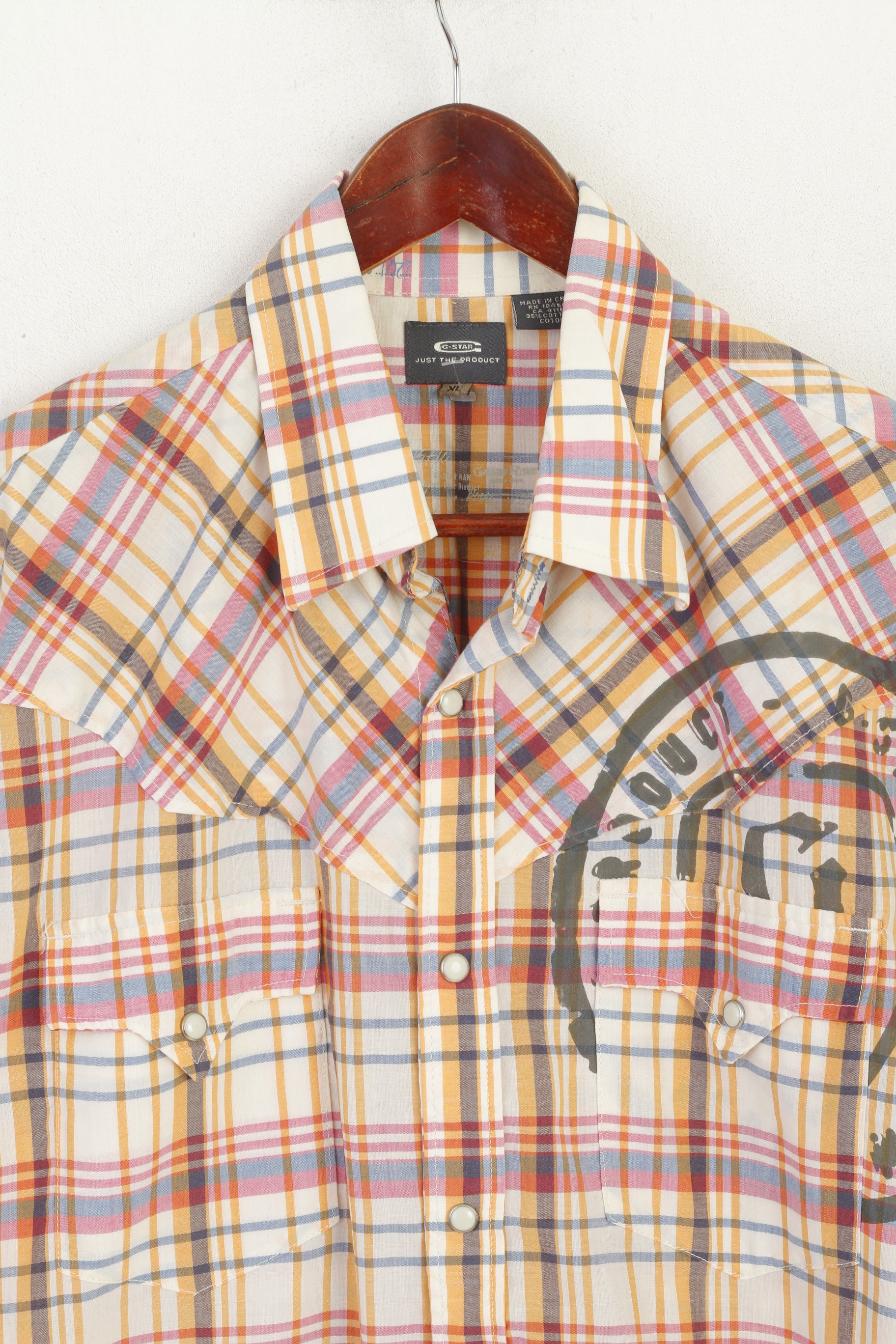 G-Star Raw Men XL (L) Chemise décontractée Multicolore Check Cotton Snap Pocket Slim Fit Top