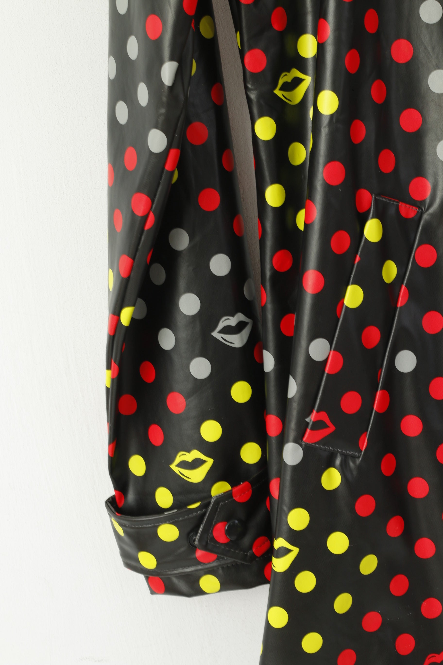 Jsfn active femmes 42/44 L veste noir brillant Pop Art Double boutonnage points lèvres haut