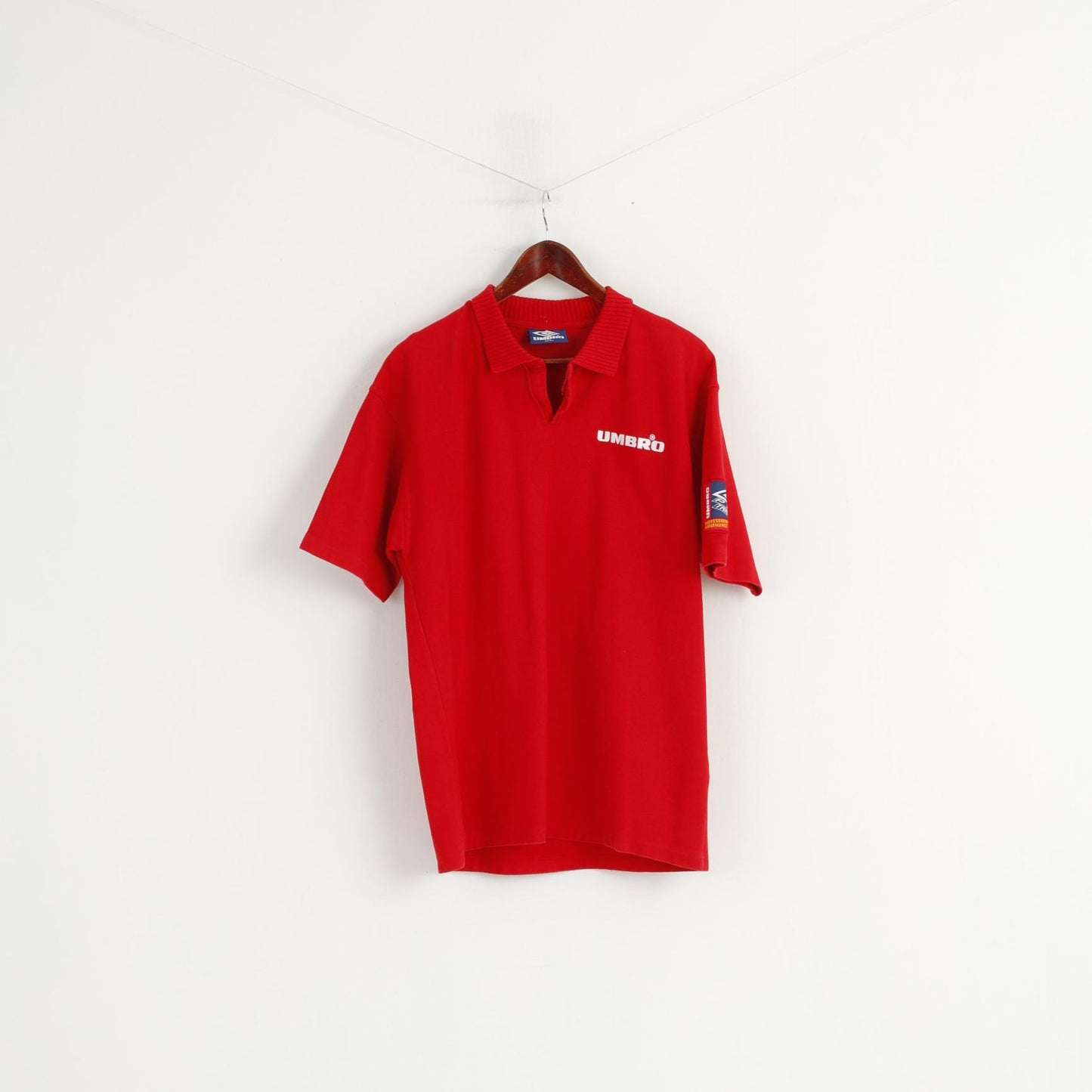 Umbro Men XL (L) Polo Shirt Red Cotton Pro Training Short Sleeve Classic Top