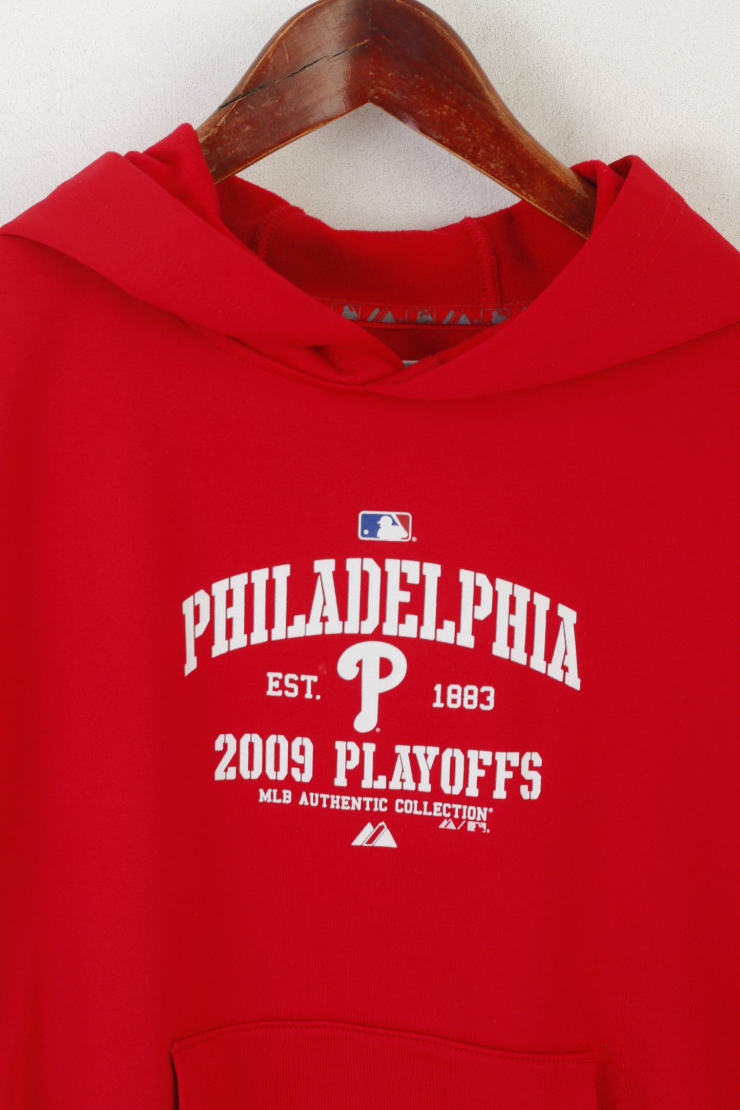 Majestic Boys L 10-14 Age Sweatshirt Red Philadelphia 2009 Play Off Hoodie Top