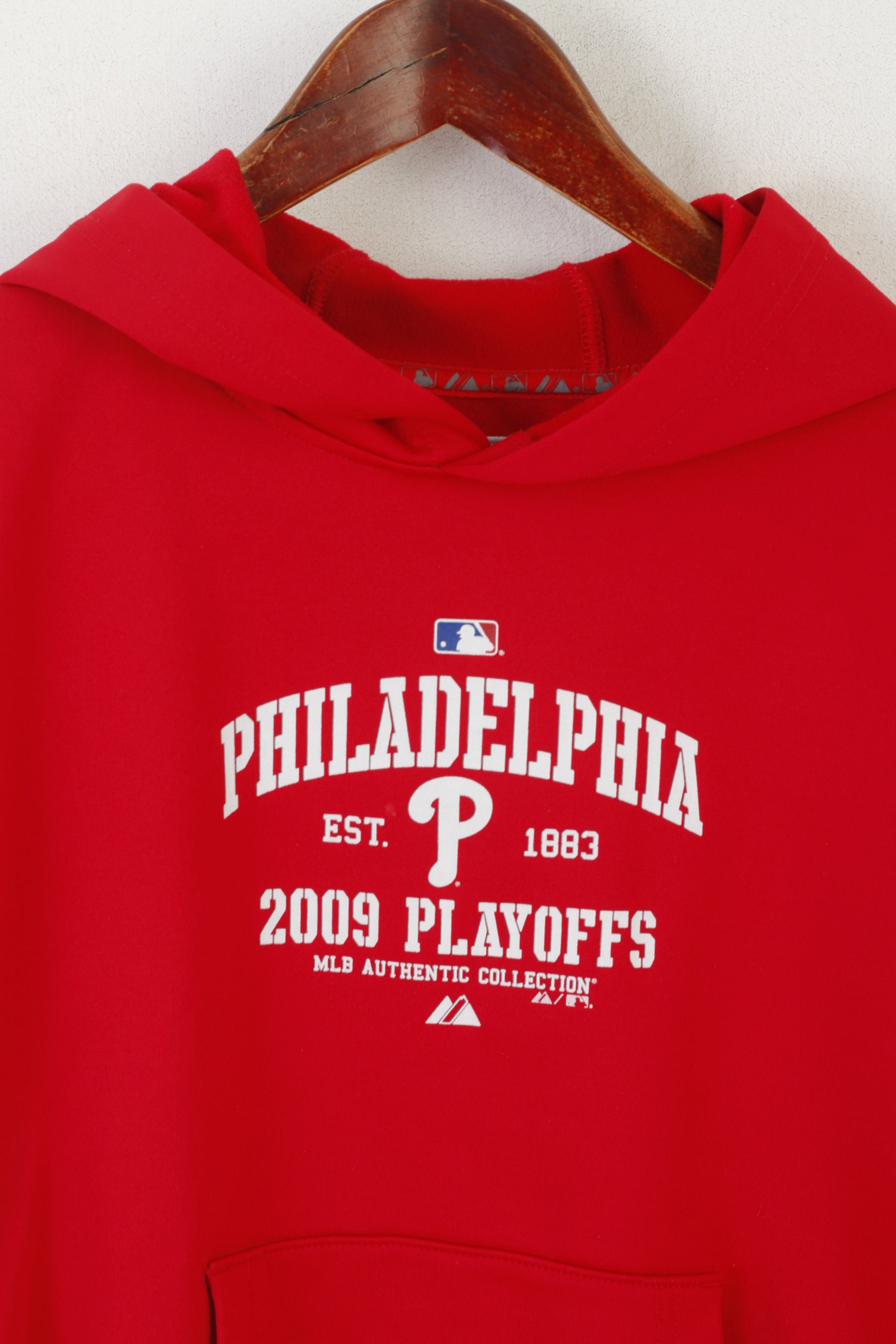 Majestic Boys L 10-14 Age Sweatshirt Rouge Philadelphie 2009 Play Off Sweat à capuche