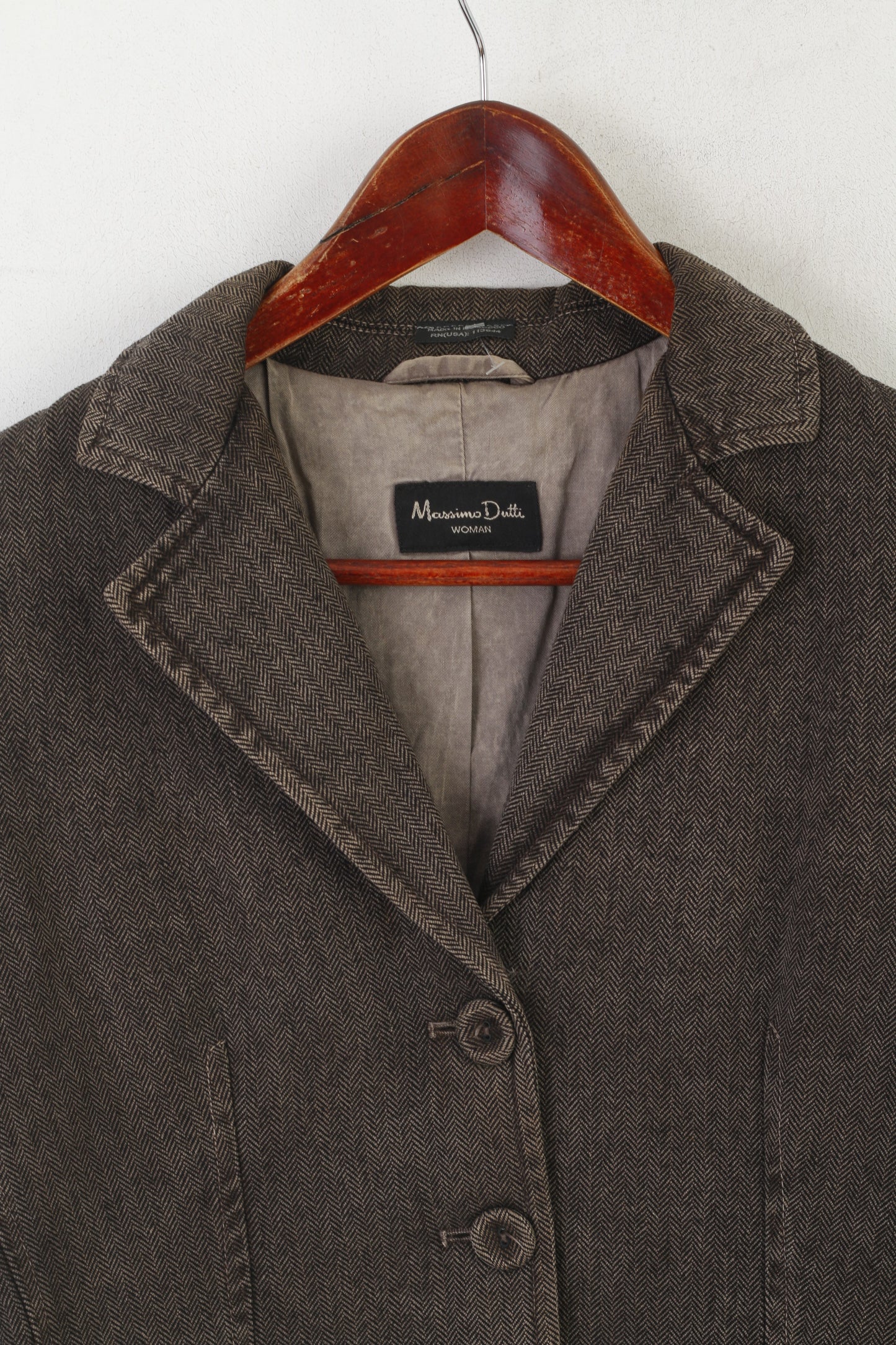 Massimo Dutti Women 40 S Blazer Brown Herringbone Vintage Cotton Cropped Jacket