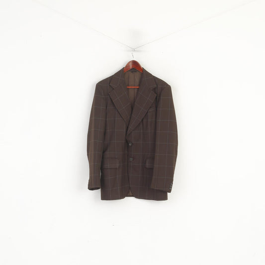 Blazer Vintage pour hommes à carreaux marron, mélange de laine térylène, veste simple boutonnage