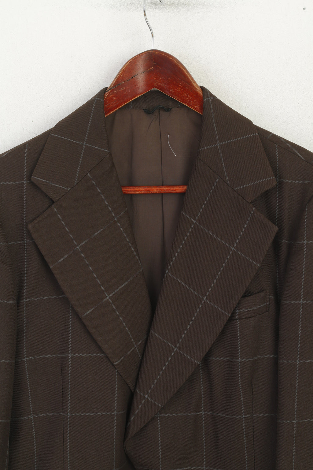 Blazer Vintage pour hommes à carreaux marron, mélange de laine térylène, veste simple boutonnage