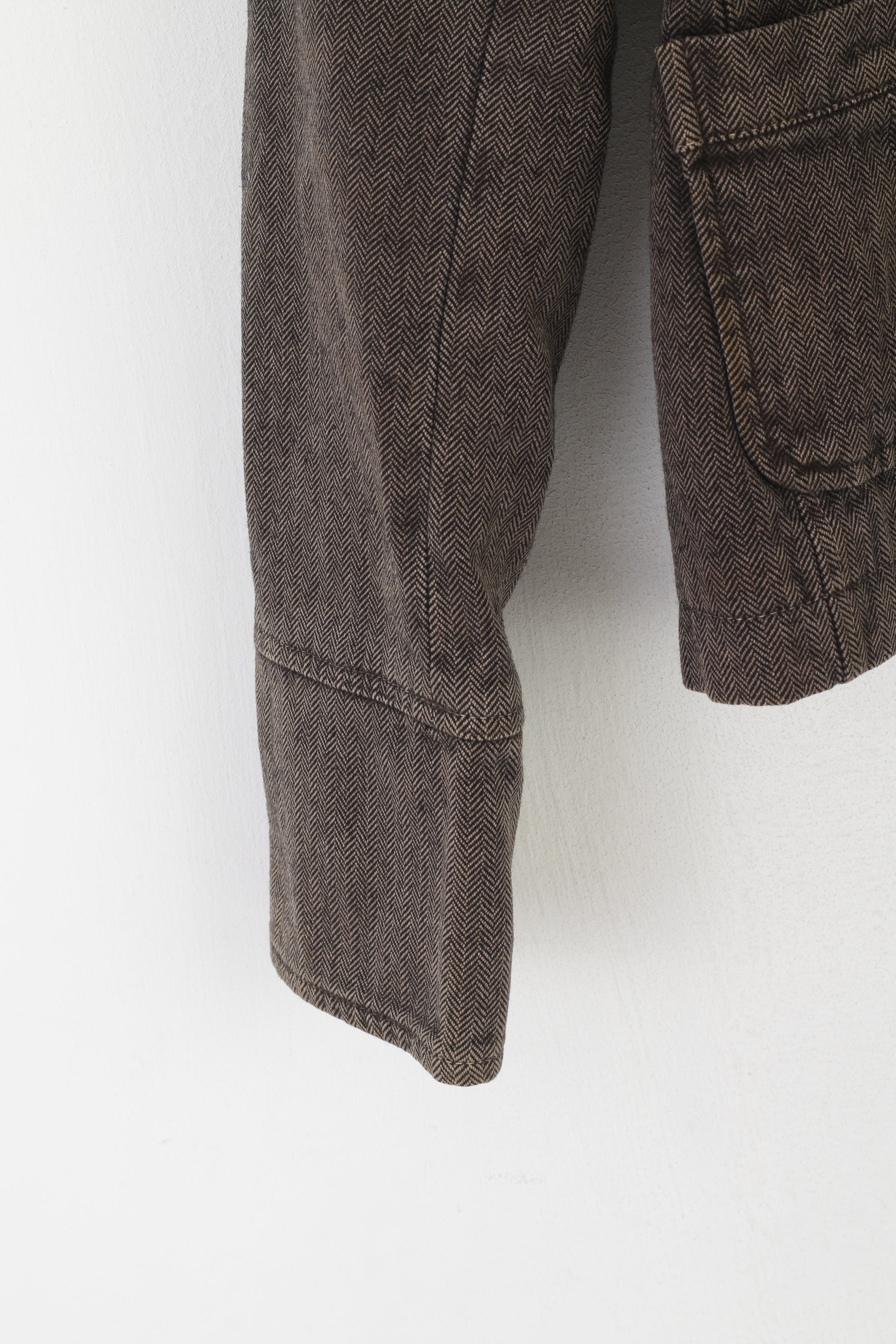 Massimo Dutti Women 40 S Blazer Brown Herringbone Vintage Cotton Cropped Jacket