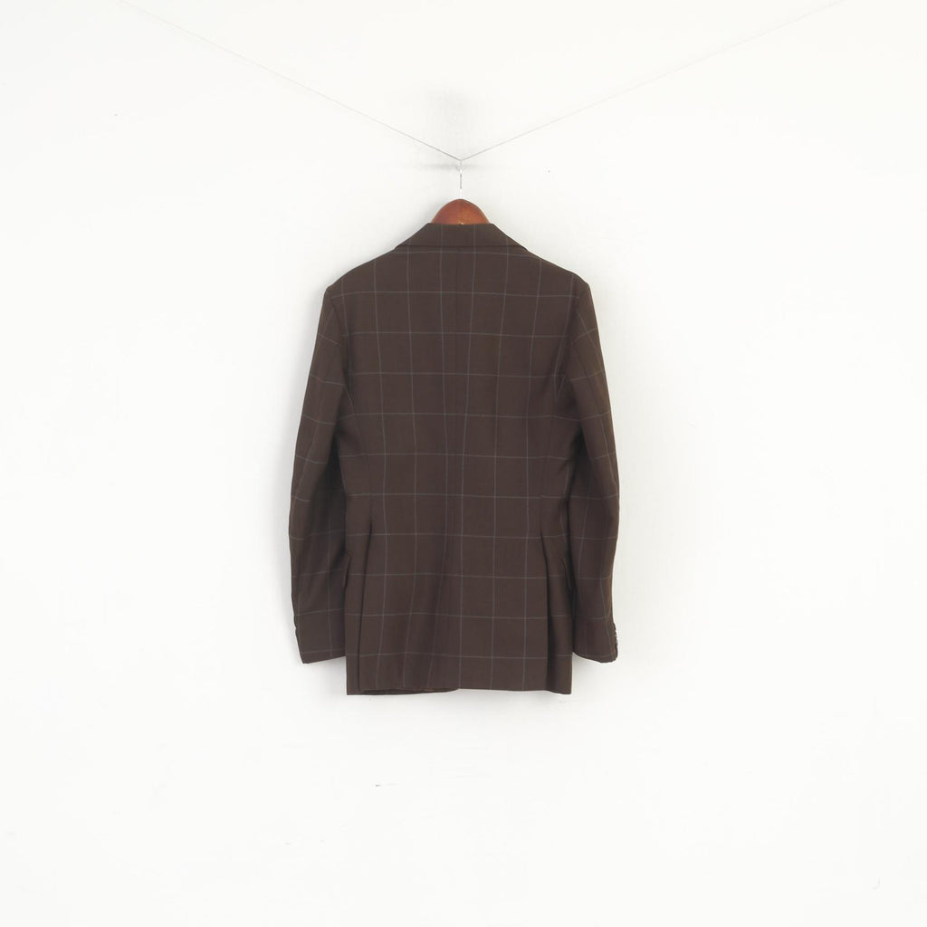 Blazer Vintage pour hommes à carreaux marron, mélange de laine térylène, veste simple boutonnage