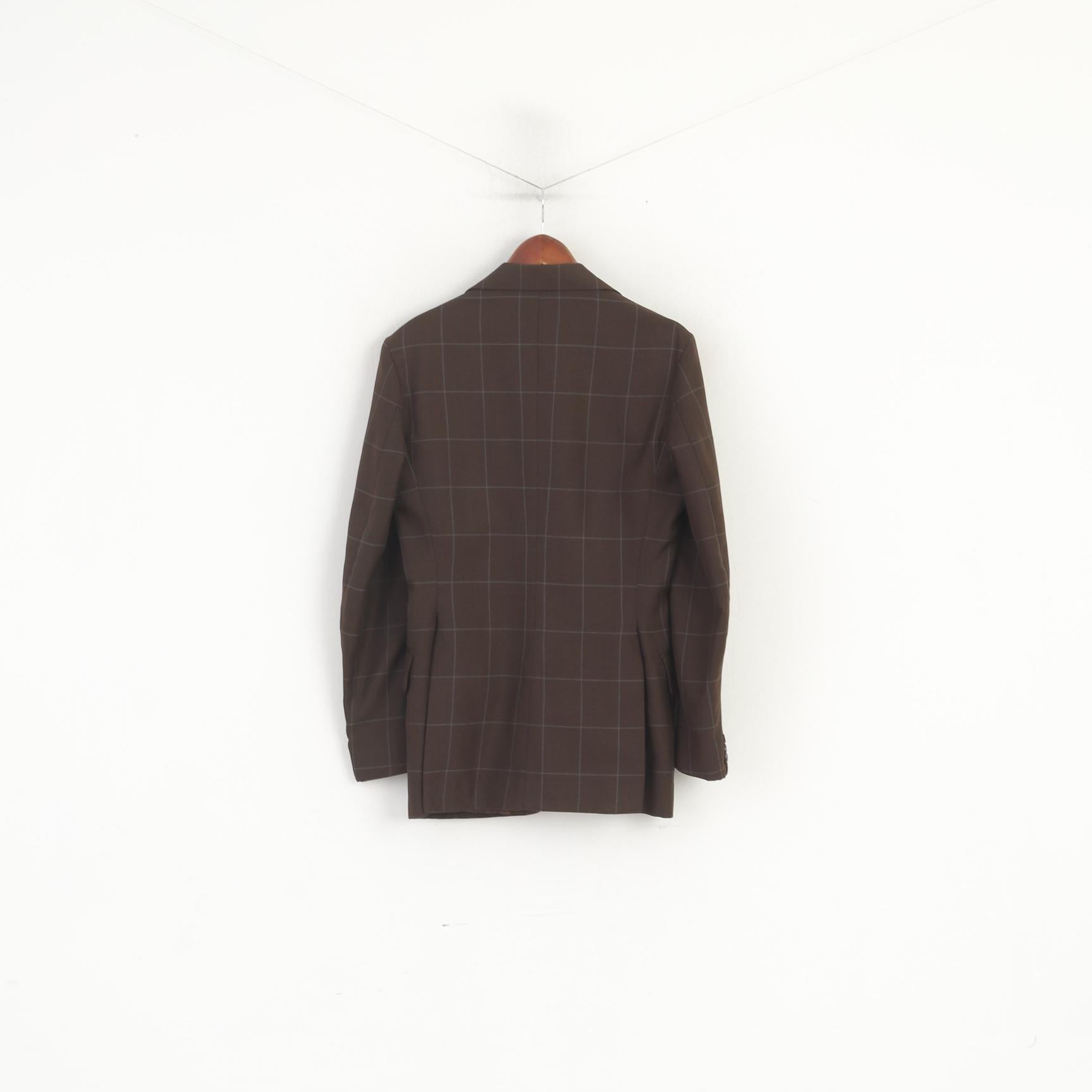 Blazer Vintage pour hommes à carreaux marron, mélange de laine térylène, veste simple boutonnage