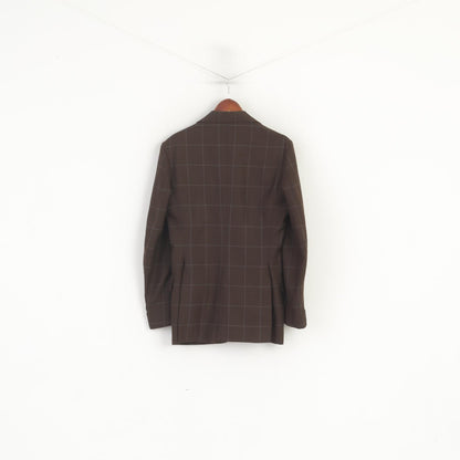 Vintage Men S Blazer Brown Check Terylene Wool Blend Single Breasted Jacket