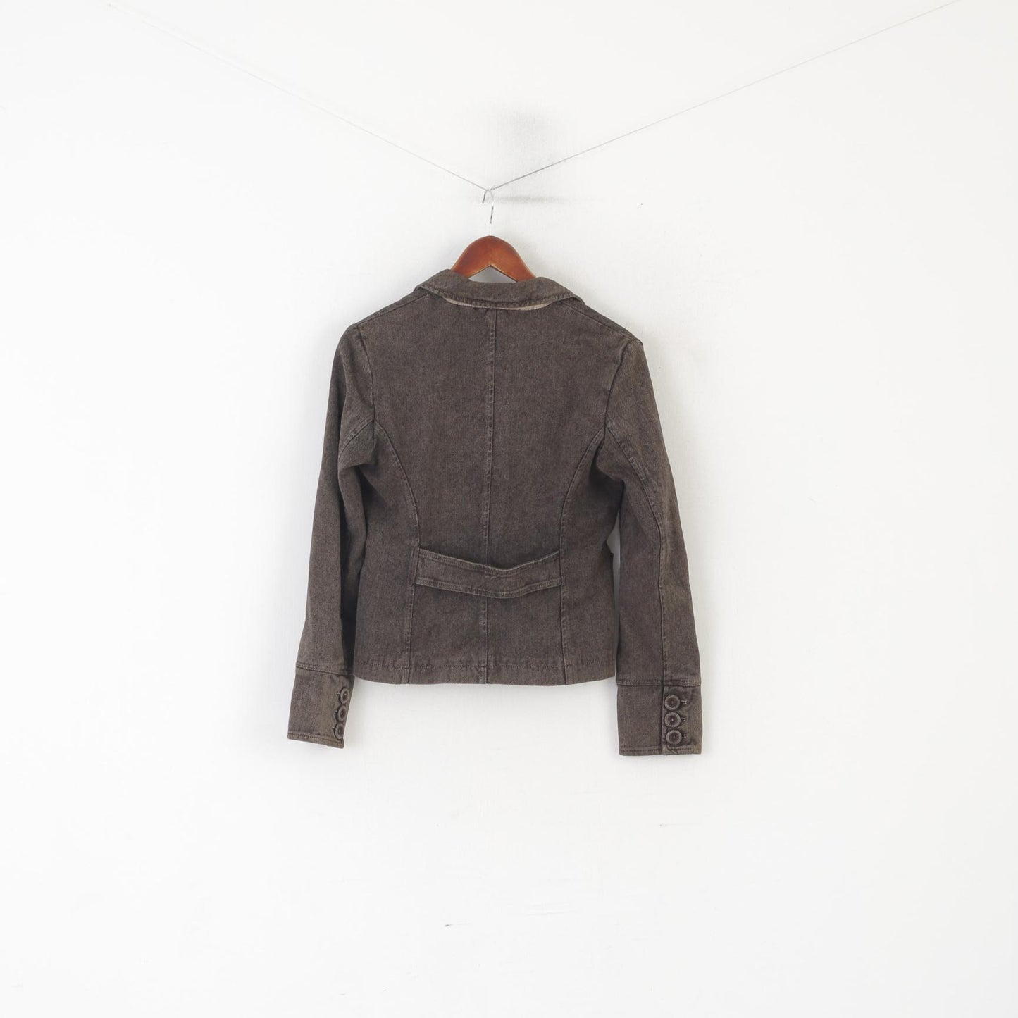 Massimo Dutti Women 40 S Blazer Brown Herringbone Vintage Cotton Cropped Jacket