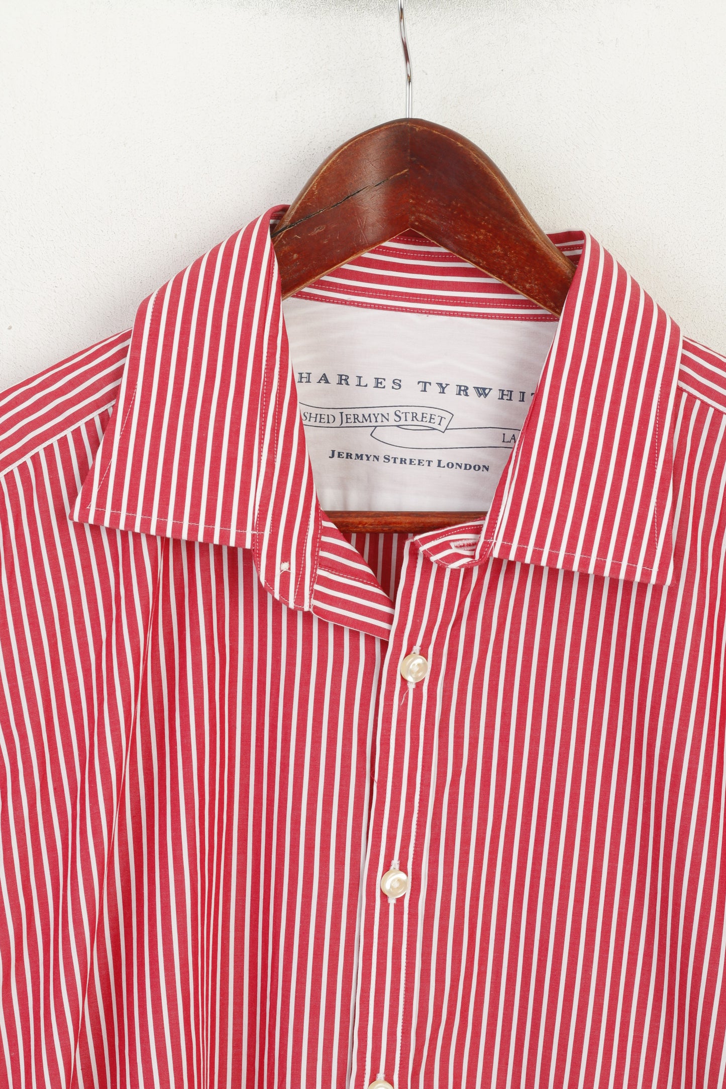 Charles Tyrwhitt Men L Casual Shirt Red Striped Cotton Long Sleeve Top