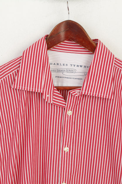 Charles Tyrwhitt Men L Casual Shirt Red Striped Cotton Long Sleeve Top