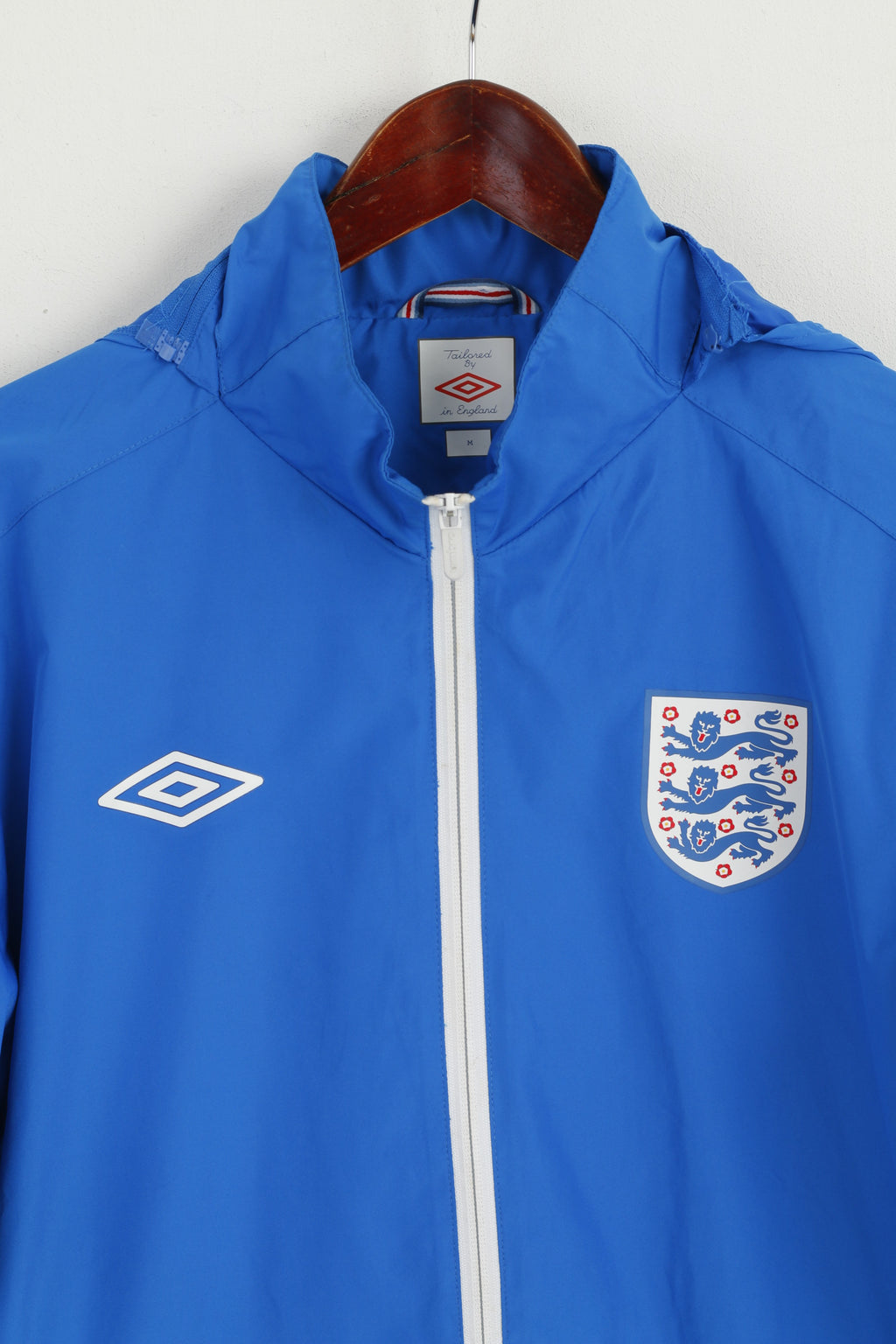 Umbro Men M Jacket Blue National England Team Full Zipper Hooded Mesh Lined Top