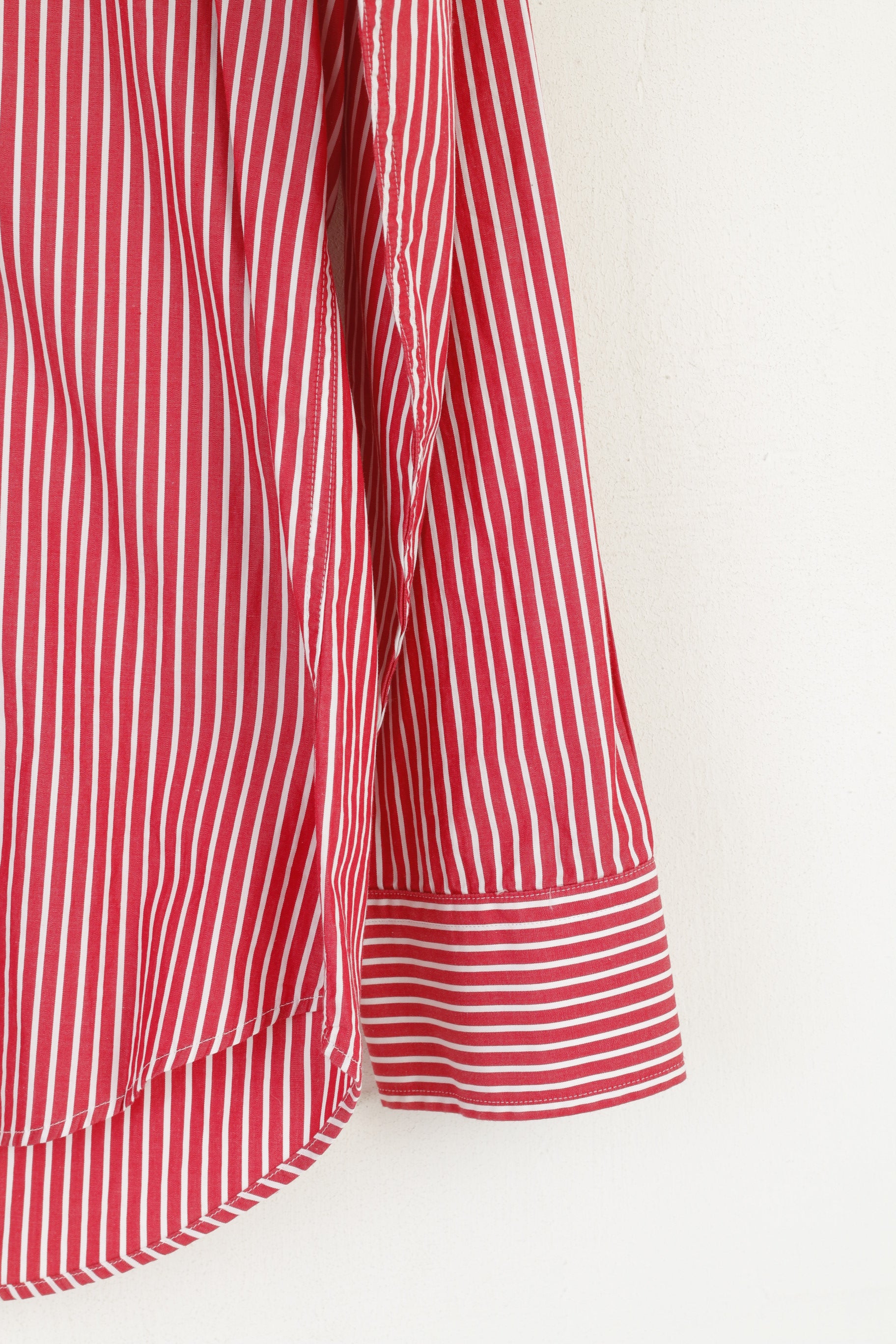 Charles Tyrwhitt Men L Casual Shirt Red Striped Cotton Long Sleeve Top