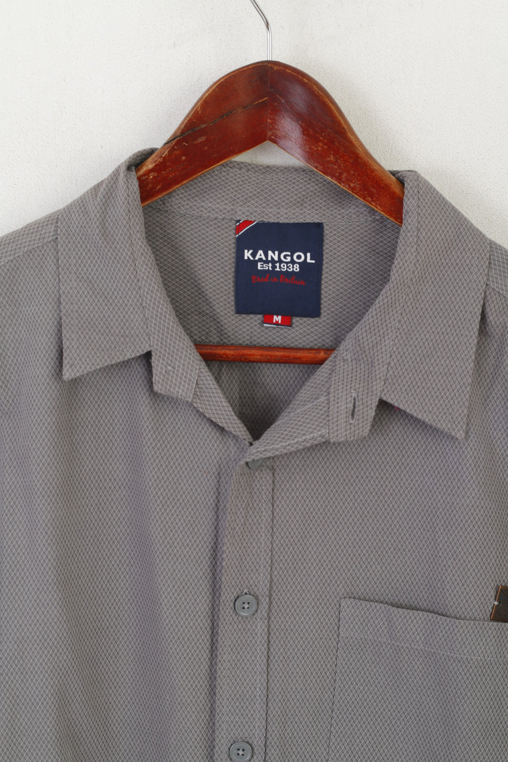 Kangol Men M Casual Shirt Gryy Cotton Thin Vintage Pocket Long Sleeve Top