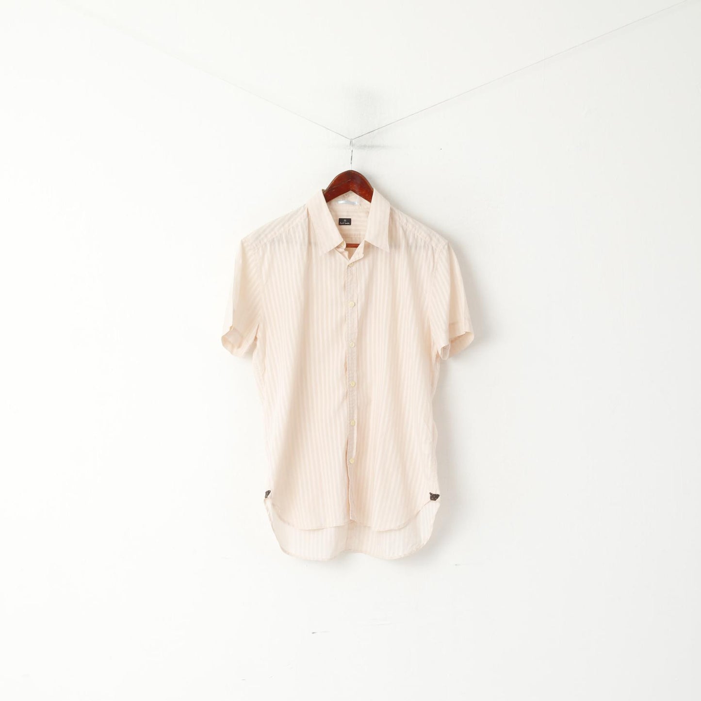 Paul Smith Women L Casual Shirt Pink Cotton Transparent Material Short Sleeve Top